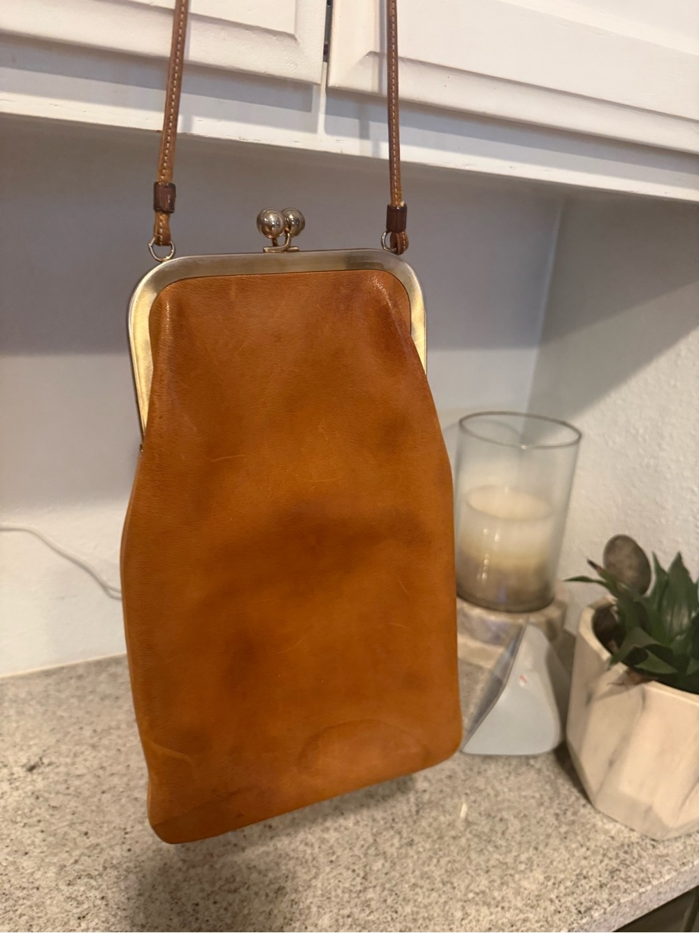 Bonnie Cashin for Coach Swinger Bag Double Frame Kiss Tan Leather Vintage - Picture 4 of 6